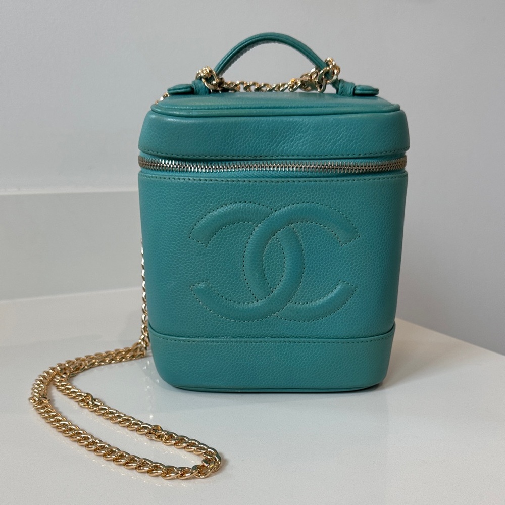 Vintage CHANEL Timeless CC Teal Vanity Case